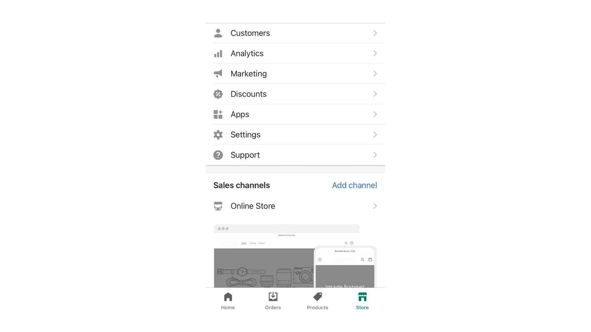 shopify mobile - store page printscreen