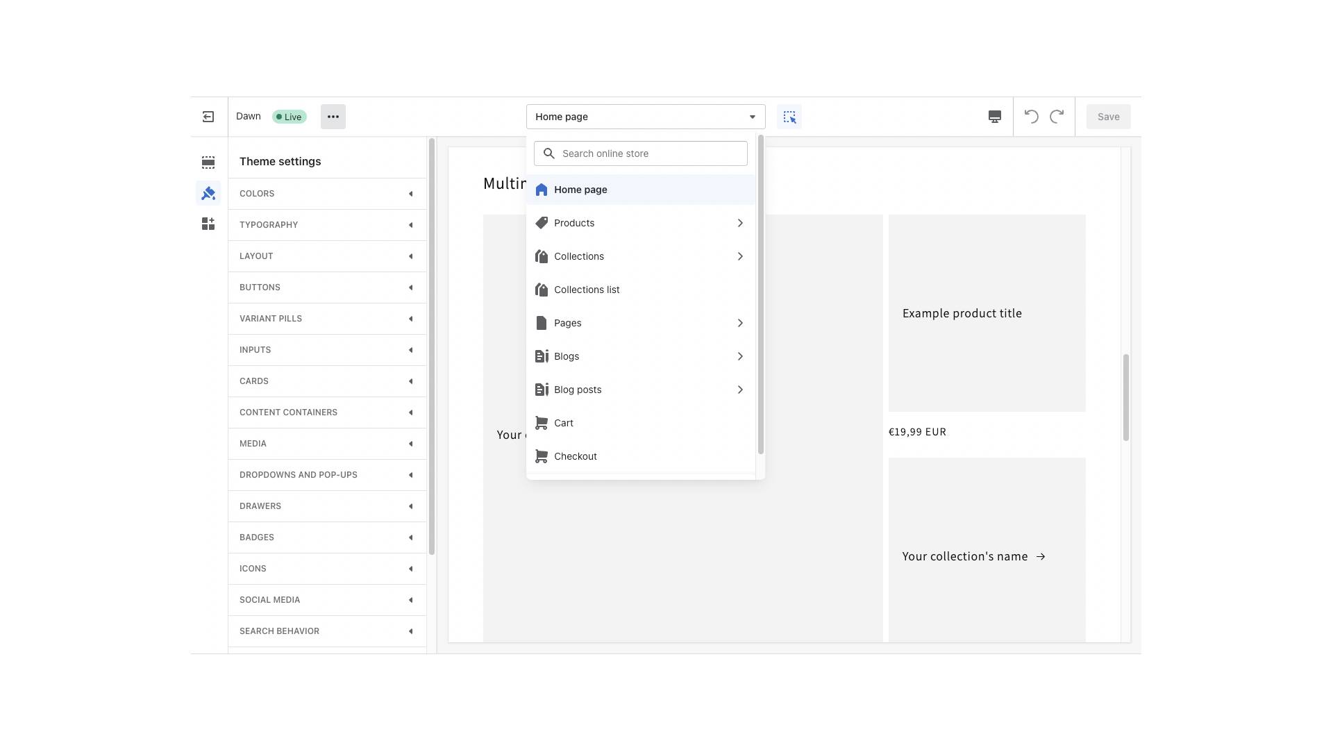 κατασκευή eshop shopify theme editor