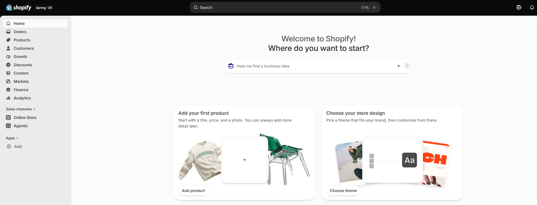 Η κύρια σελίδα για την κατασκευή eshop shopify