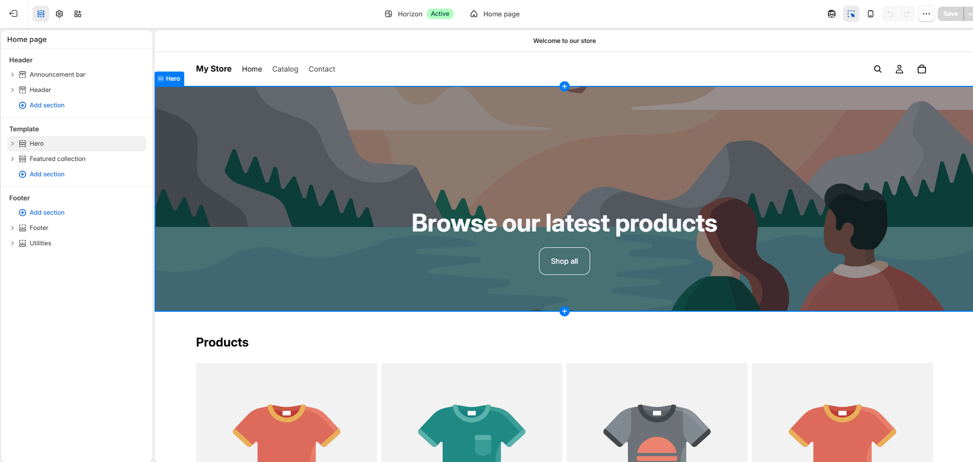 το theme editor στην κατασκευή eshop Shopify